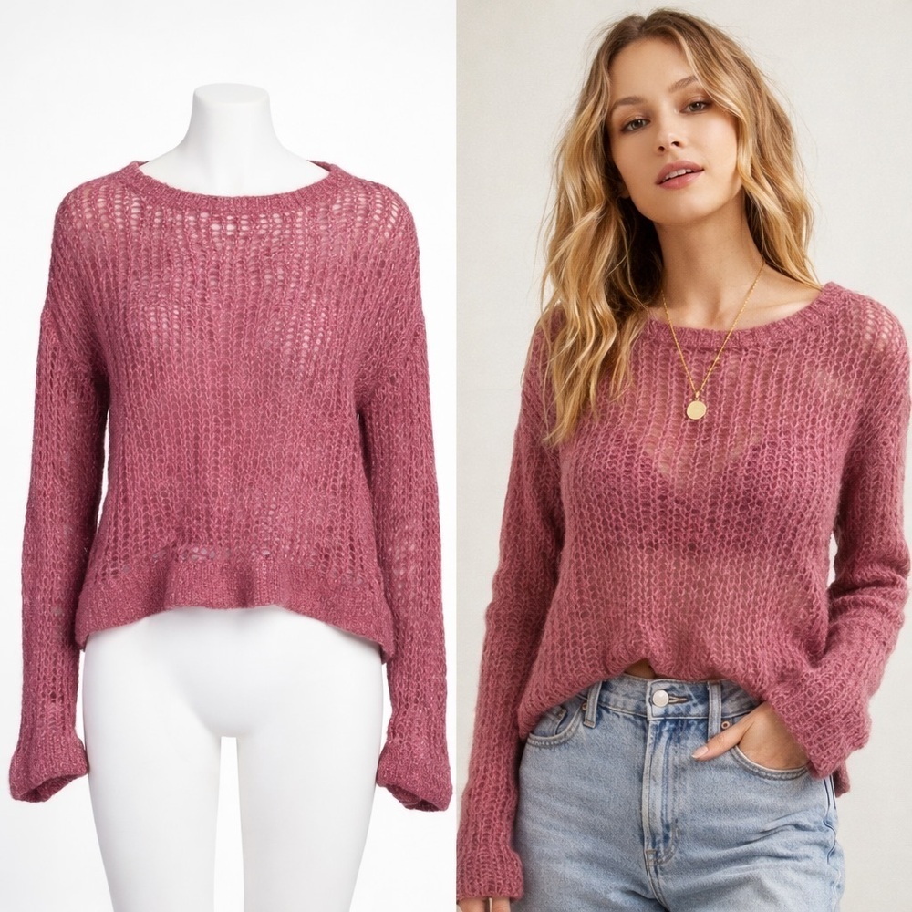 Free People | Rose Pink | Alpaca Blend | Open Knit Sweater | Size M